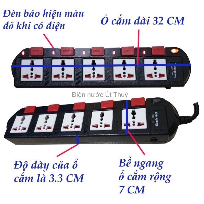 Ổ cắm Điện Quang 5 lổ 3 chấu 5 công tắc