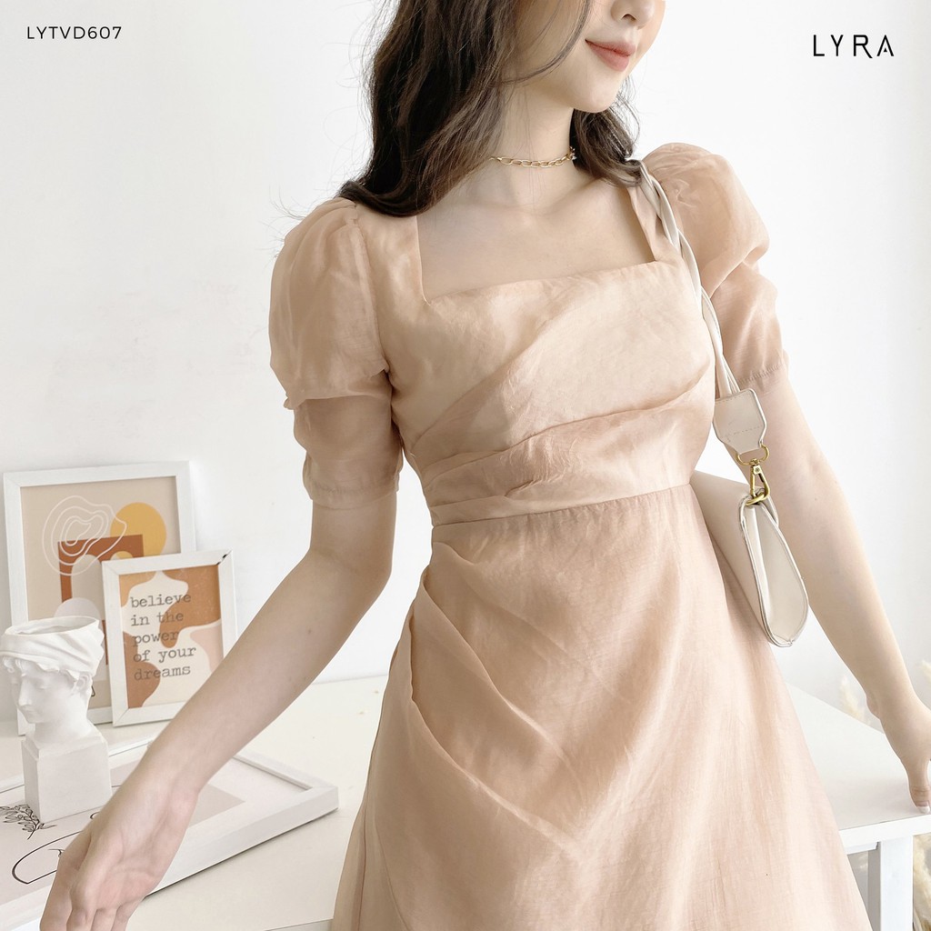 Váy tơ nữ thiết kế by LYRA, vải tơ cao cấp cổ vuông cách điệu nữ tính, thanh lịch-LYTVD607