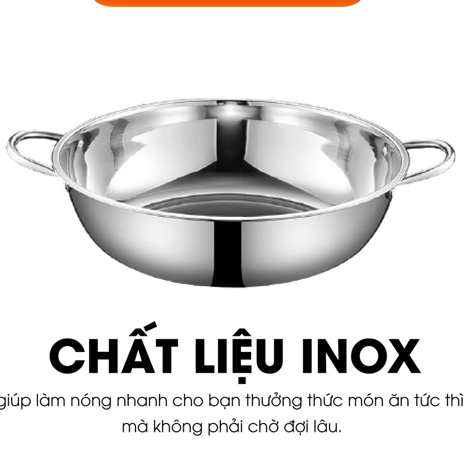 [XẢ KHO]Nồi Lẩu 2 Ngăn Kích Thước 32cm có nắp kính Nấu Được Các Loại Bếp Tiện Lợi Đa Chức Năng/nồi nấu lẩu/ ăn uống, bếp