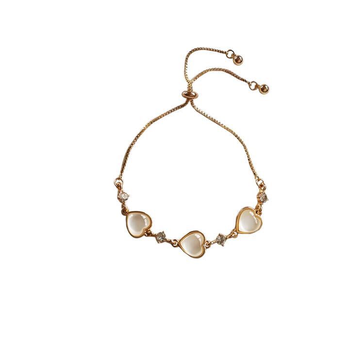 Korean fashion simple cat's eye heart shaped metal bracelet for women