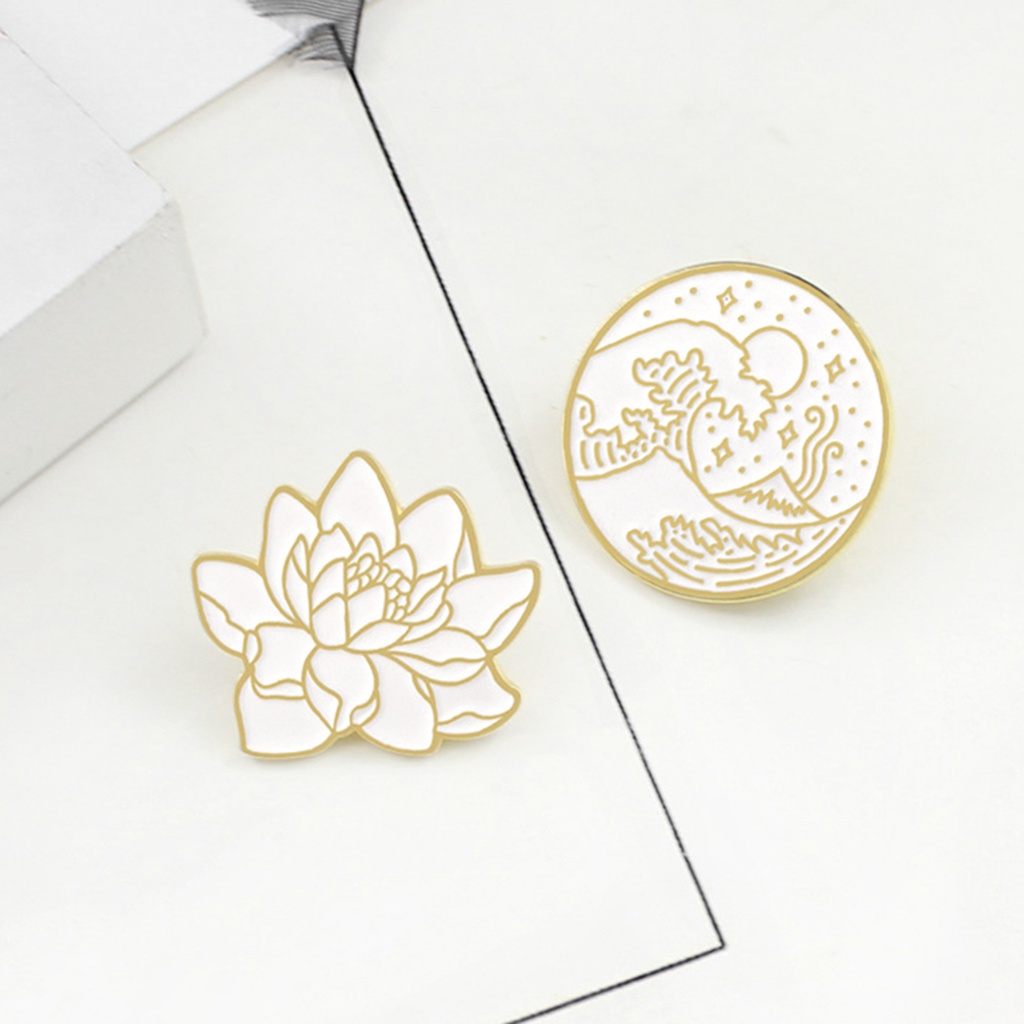 Trâm cài áo thời trang hình hoa sen và sóng biển phong cách vintage cho nam và nữ