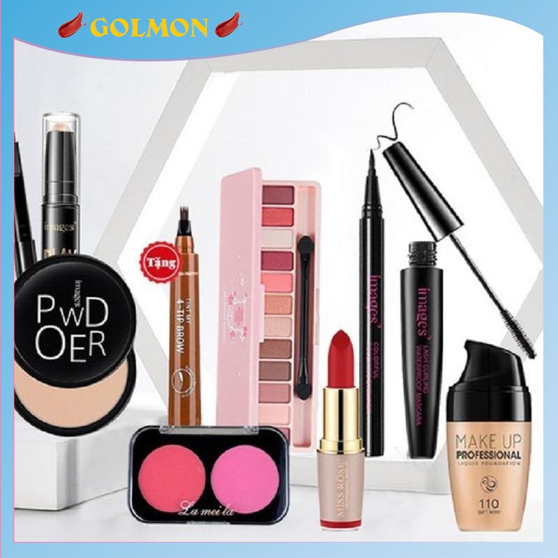 Bộ trang điểm 10 món set makeup đầy đủ chuyên nghiệp combo mỹ phẩm chính hãng Golmon