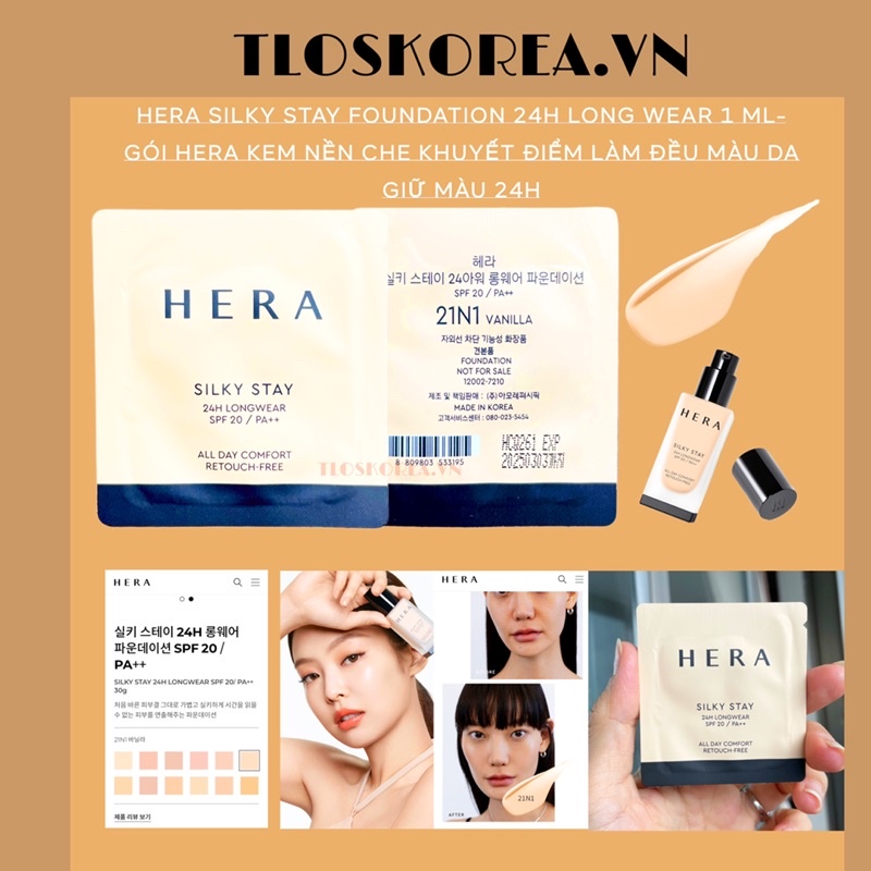 Gói Sample Kem Nền Che Khuyết Điểm Giữ Lâu 24H Hera Silky Stay 24H Longwear Foundation 1Ml