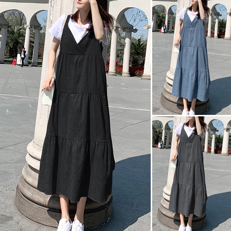 ZANZEA Đầm cổ V không tay phối túi bên thời trang thường ngày cho nữ | BigBuy360 - bigbuy360.vn