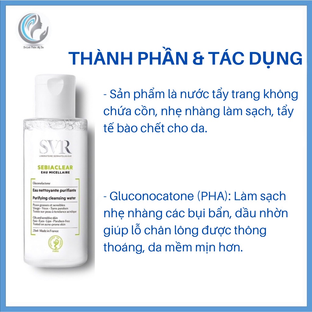 Nước tẩy trang cho da dầu mụn SVR Sebiaclear Eau Micellaire làm sạch sâu loại bỏ dầu nhờn TT10