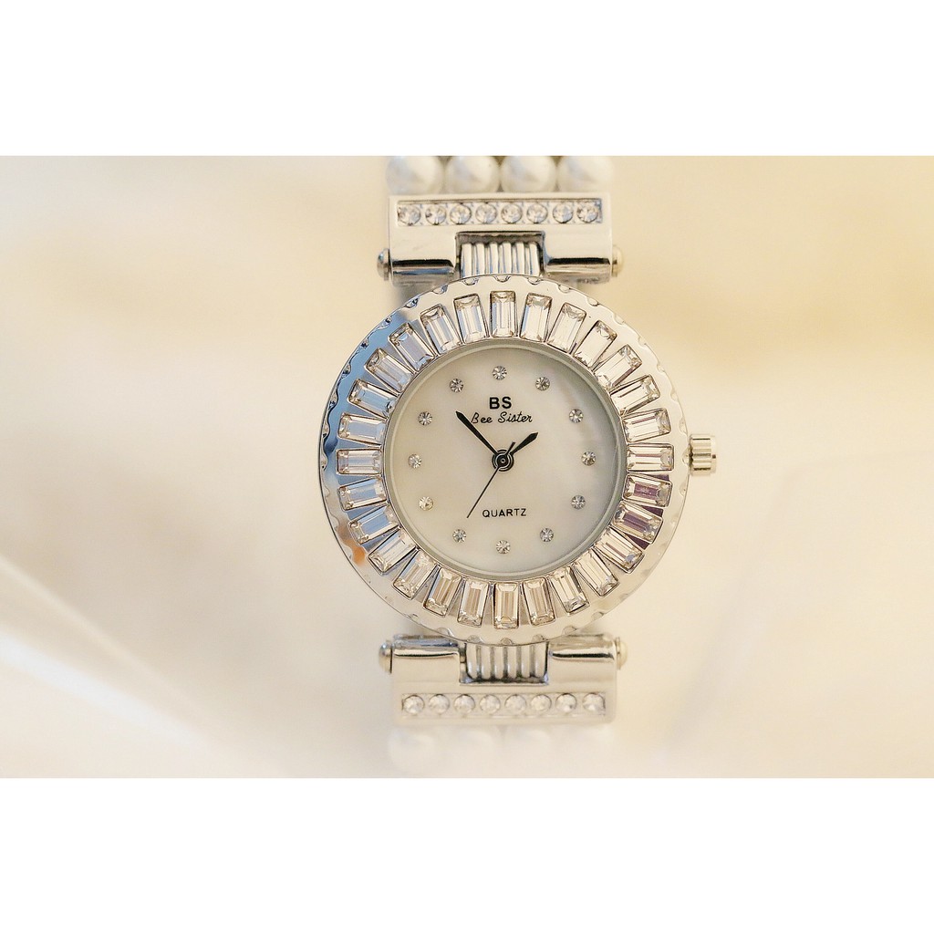 Đồng hồ nữ BS chính hãng với dây phối hợp ngọc trai và kim loại đính đá lấp lánh, độc đáo nhất thị trường 2019
