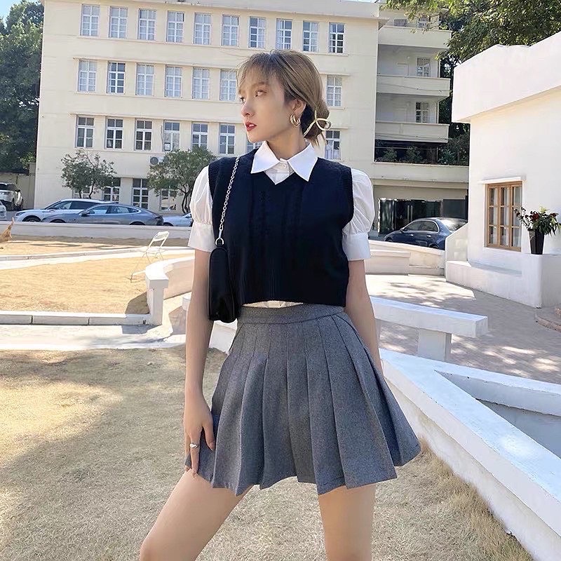 Set áo gile len chân váy tennis giống Rosé BLACKPINK