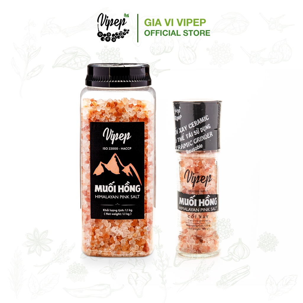 Muối hồng nguyên hạt Himalaya Vipep 1.1kg tinh khiết nấu ăn/nấu sữa
