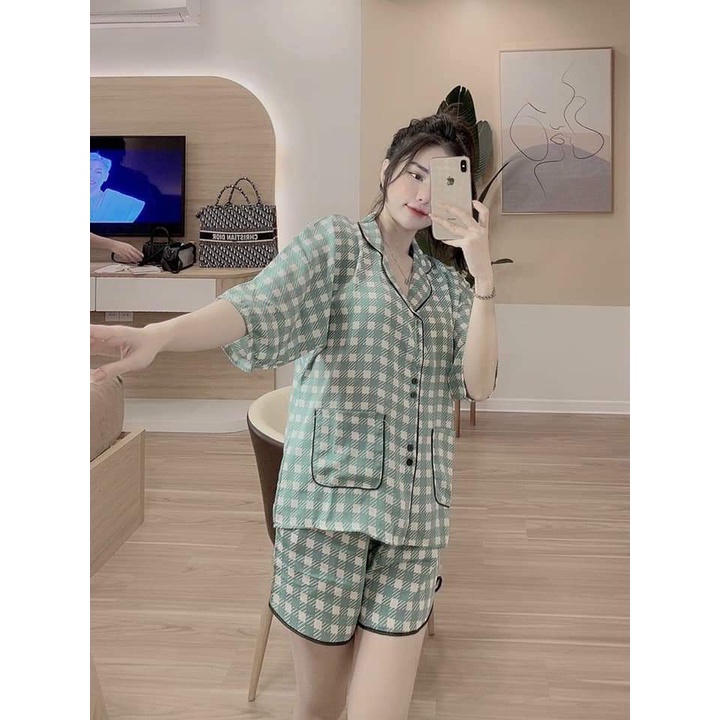Đồ Bộ Pijama Nữ Lụa Mango Cao Cấp,Tay Dơi Quần Đùi,Hàng Thiết Kế,Chất Vải Mềm Mịn MG01