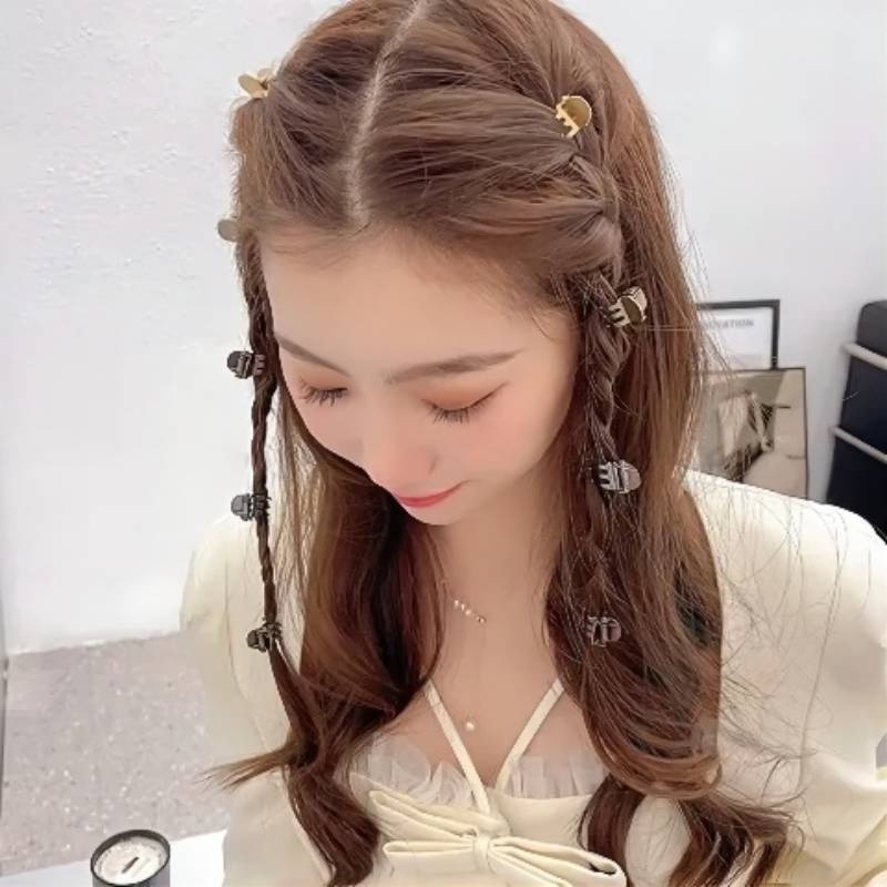 Set 2 Kẹp Tóc Kim Loại Mini Màu Vàng Bạc Kiểu Hàn Quốc Thời Trang Cho Nữ