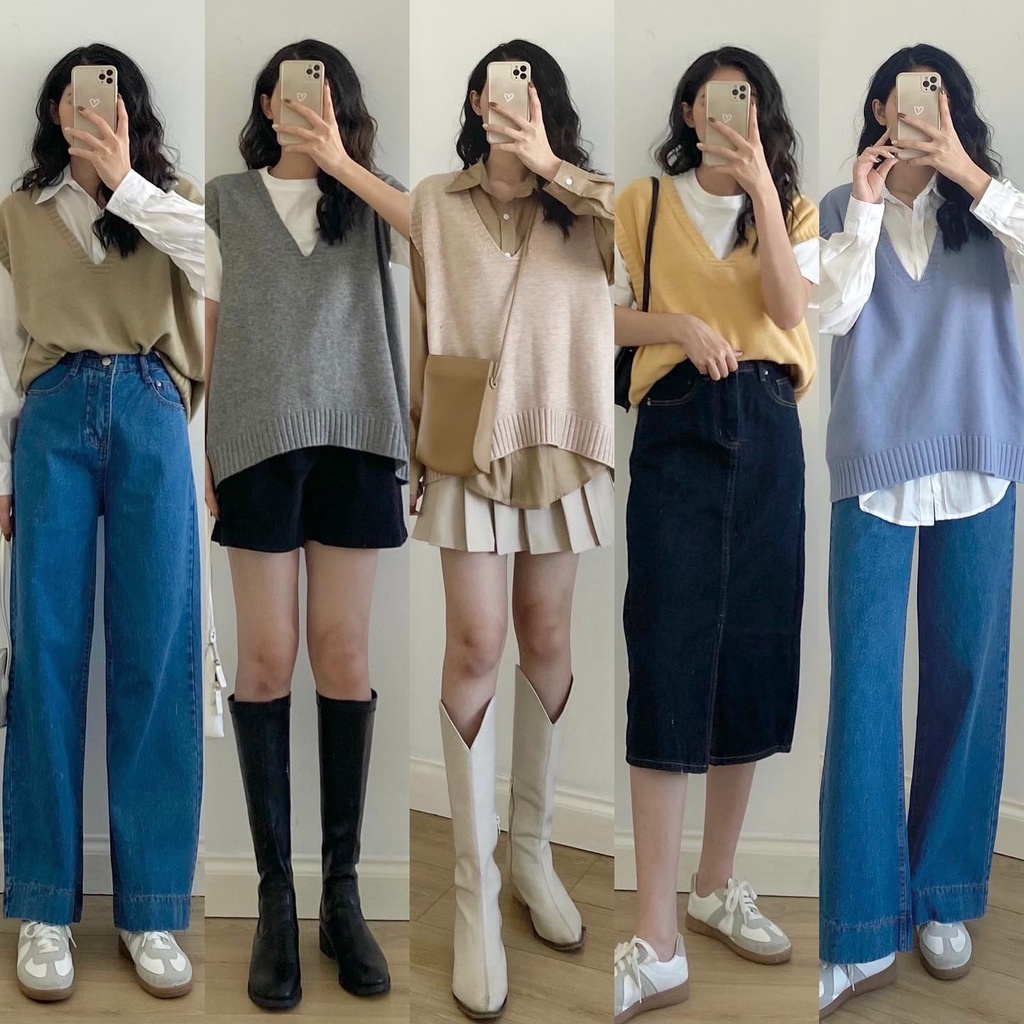 Áo gile len cổ V viền cổ _ A0275