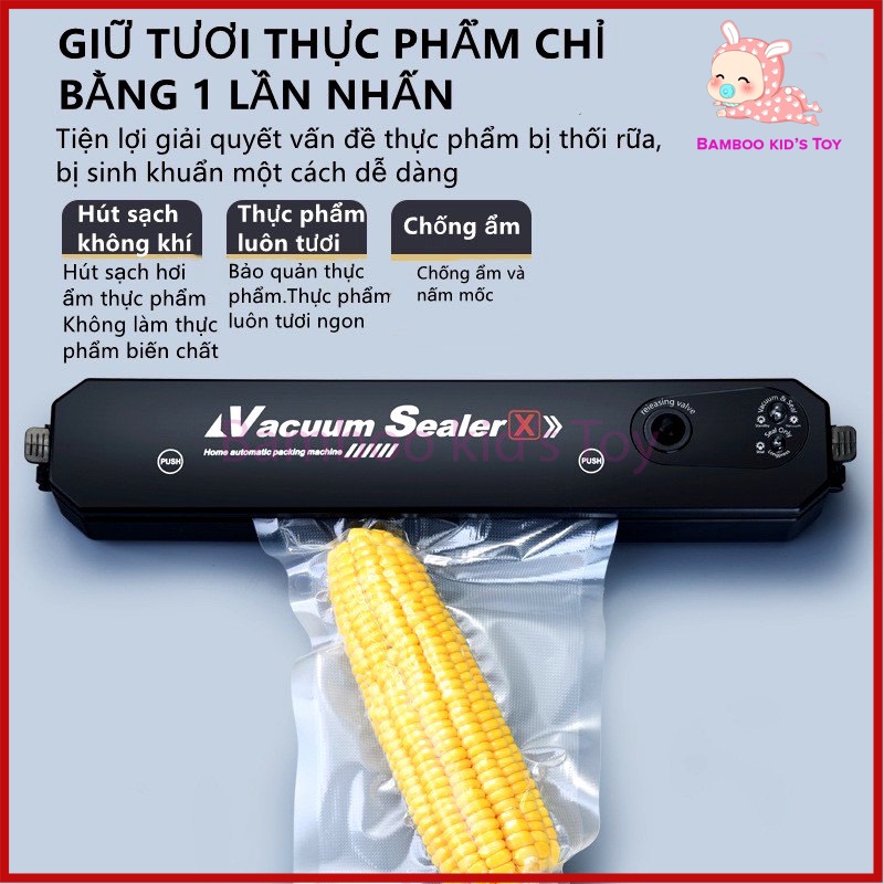 Máy Hút Chân Không Thực Phẩm Vacuum Sealer, Máy Hàn Miệng Túi Dùng Cho Gia Đình, Hút Khỏe- Tặng 10 Túi Hút