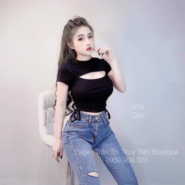 Áo croptop dây rút hở ngực 7 màu thun cotton loại xịn LIKANO CRT38