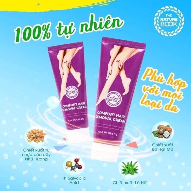 Kem tẩy lông an toàn cho mọi loại da, tẩy lông bikini, tay, chân, nách, body, kem tẩy lông The Nature Book chính hãng