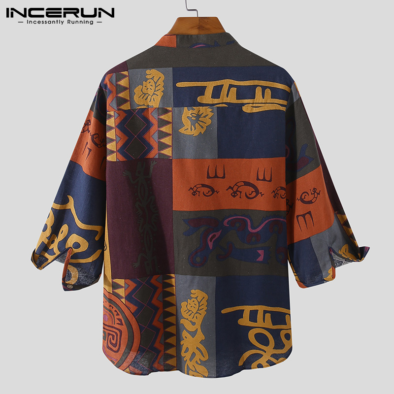 INCERUN Mens Casual Pure Cotton Loose Floral Half Sleeve Shirts Button Up Tops | BigBuy360 - bigbuy360.vn