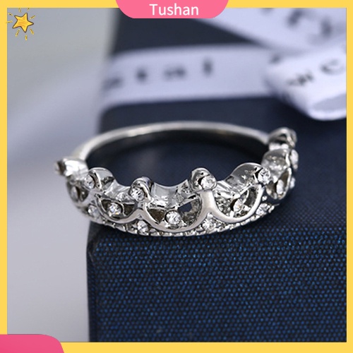Nhẫn mạ bạc hình vương miện đính đá xinh xắn độc đáo
