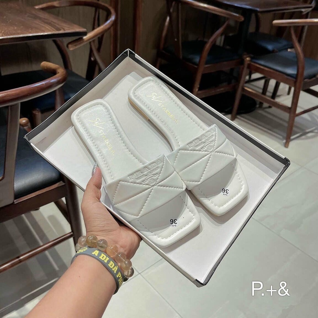 Dép nữ quai ngang in chữ nổi sành điệu, dép kiểu nữ thời trang đế xẹp, Dép kiểu nữ thời trang mẫu mới