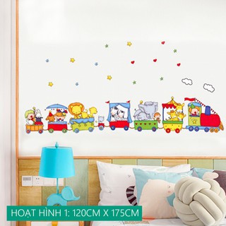 Tranh dán tường cho bé mẫu con vật hoạt hình BẰNG TIẾNG ANH ngộ nghĩnh , Decal trang trí phòng