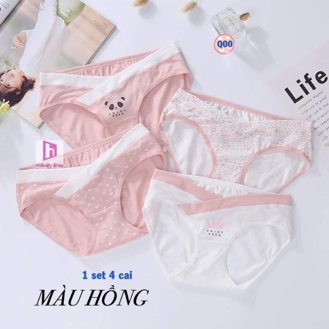 Set 4 quần lót Bầu Sau Sinh cạp chéo cotton CAO CẤP cho bà bầu sinh thường hoặc sinh mổ size từ 43 - 85kg