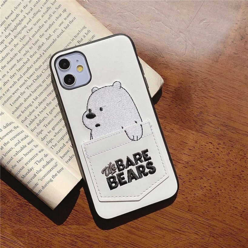Ốp Điện Thoại Thêu Hình Gấu Có Ngăn Đựng Thẻ Cho iphone 13 pro max 11 12 14 xr xs x  7 8 plus