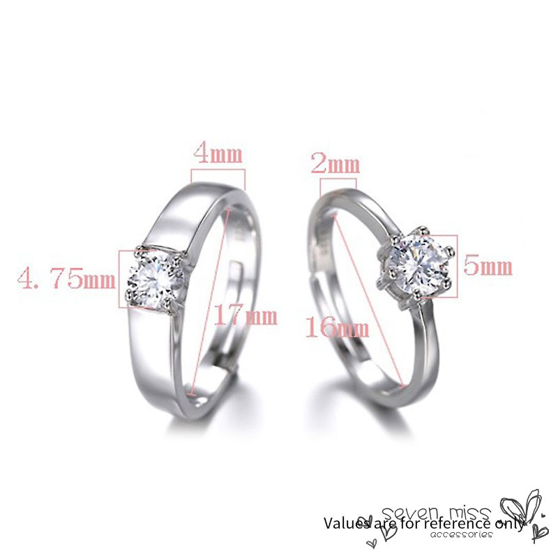 Nhẫn cưới bằng bạc đính đá Zircon điều chỉnh được dùng cho nam nữ