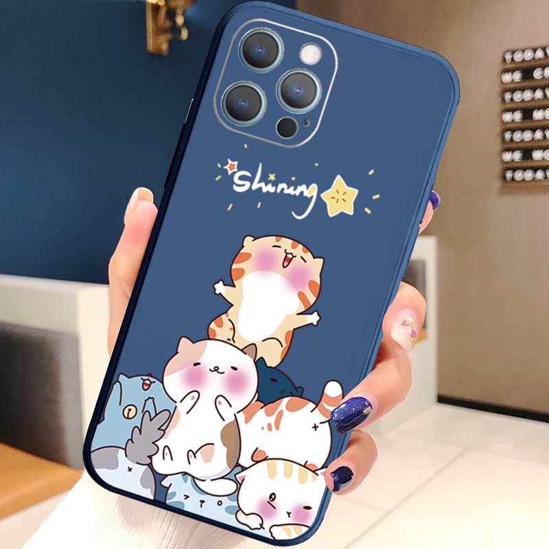 Ốp Điện Thoại Silicon Mềm Viền Thẳng Hình Mèo Sáng Bóng Cho Iphone 11 12 Mini 13 Pro X XS Max 7 8 Plus SE 2020