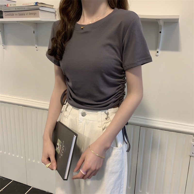 Áo thun nữ tay ngắn vải cotton dáng ôm màu trơn cổ tròn APN021