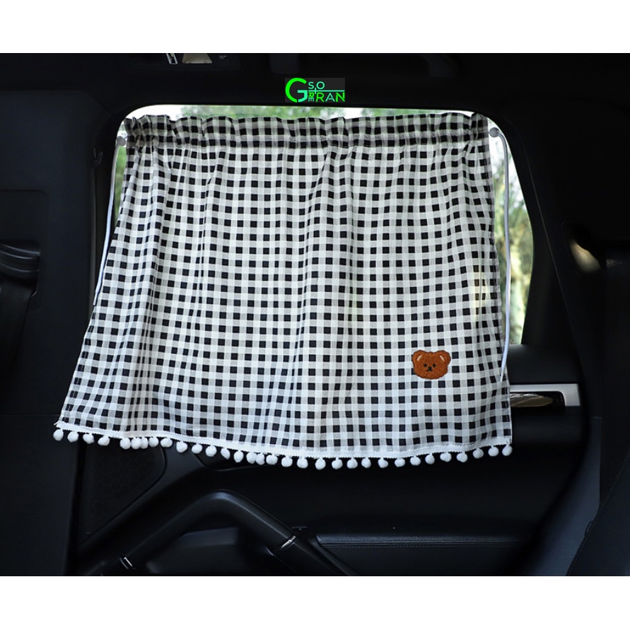 [HCM] Rèm Che Nắng Xe Hơi Bằng Vải Cotton Thêu Họa Tiết Có Giác Hút Gắn ô tô