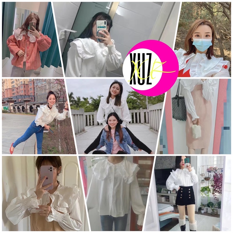 A1 Áo Sơmi Cổ Bèo Tay Phồng Tiểu Thư Tay Bo Chun | BigBuy360 - bigbuy360.vn