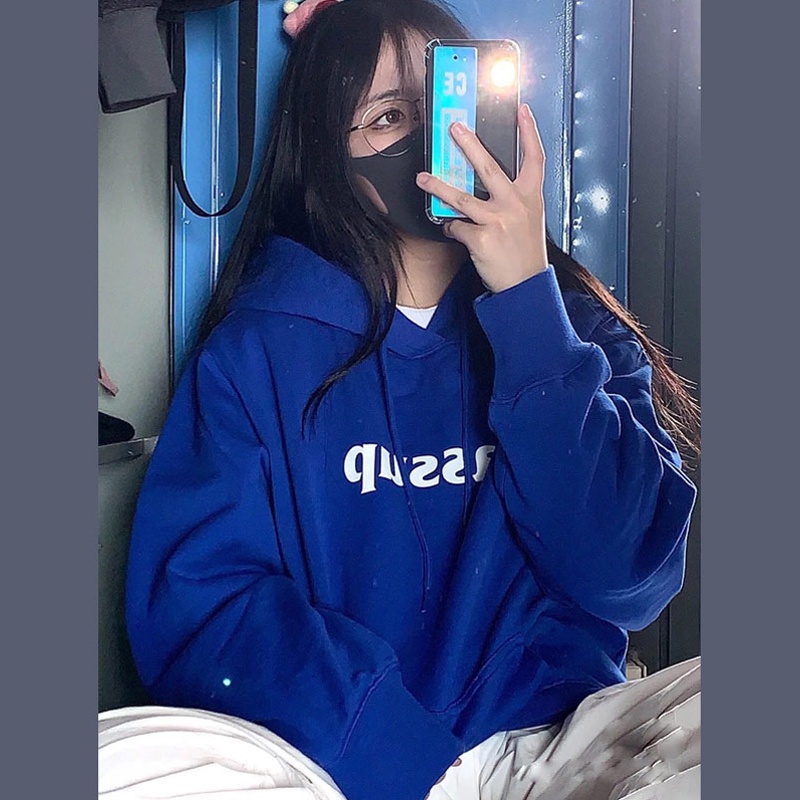 Áo Nỉ Hoodie Dày Dáng Rộng 2021 Phong Cách bf Thời Trang Thu Đông Cho Nữ