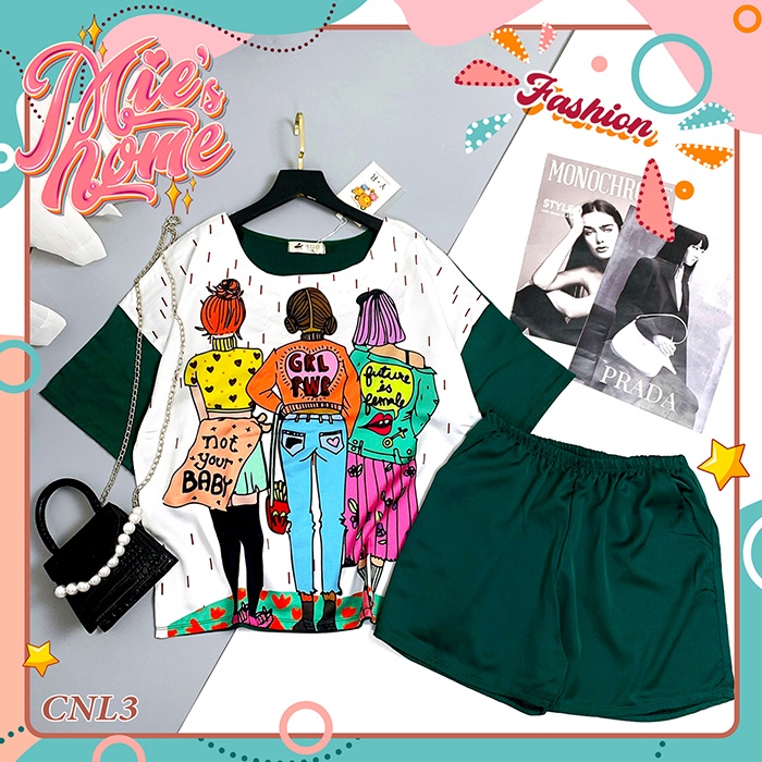 Đồ bộ nữ mặc nhà,đồ ngủ đùi cổ tròn lụa mát mịn-Mie | BigBuy360 - bigbuy360.vn