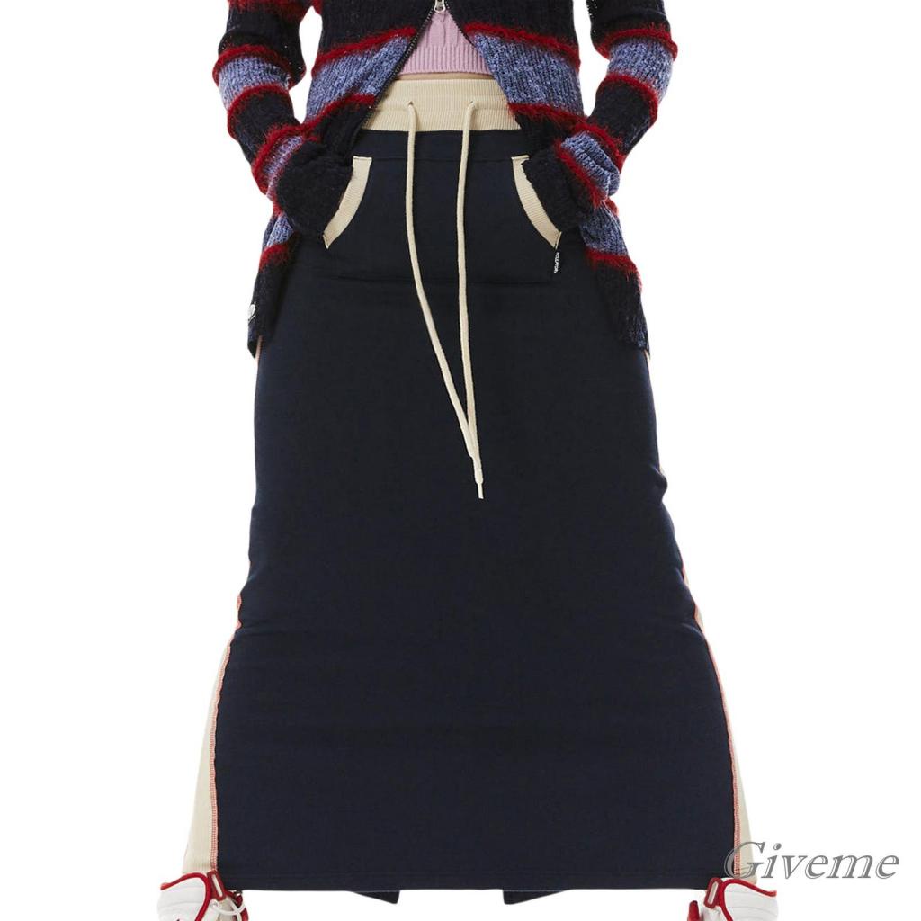 Chân Váy Dài Chữ A Lưng Thun Phối Túi Màu Sắc Tương Phản Phong Cách Cổ Điển Dành Cho Nữ