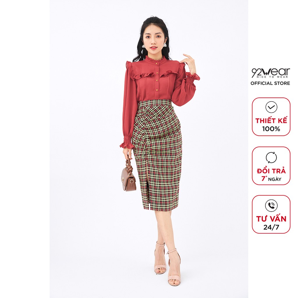 Chân váy ulzzang 92WEAR thiết kế dài rút nhún một bên JDA1724 | BigBuy360 - bigbuy360.vn