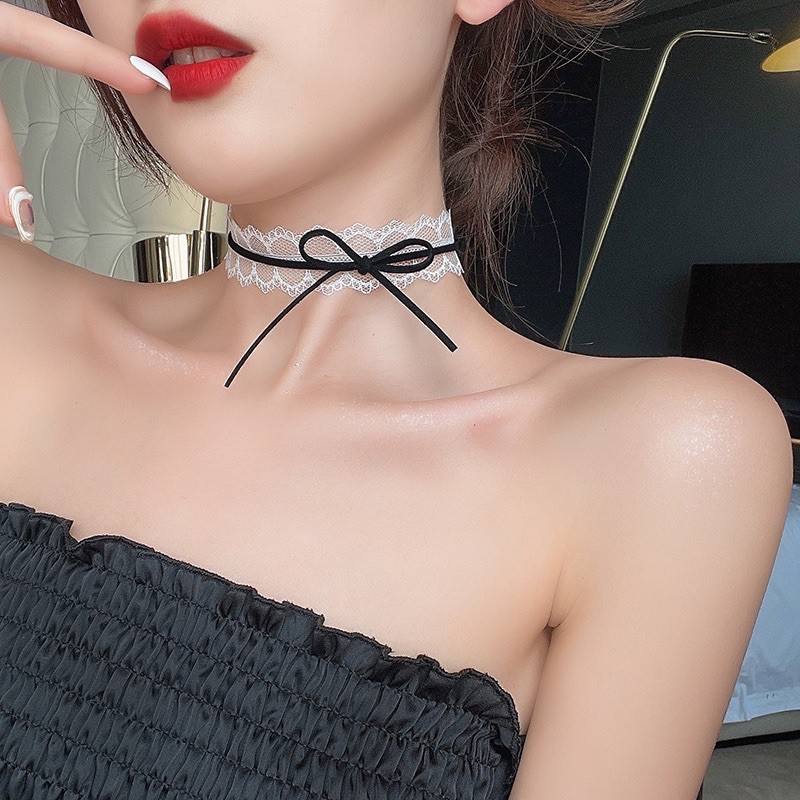 Choker ren hoạ tiết phối da lộn thiết kế nơ mã SW-193