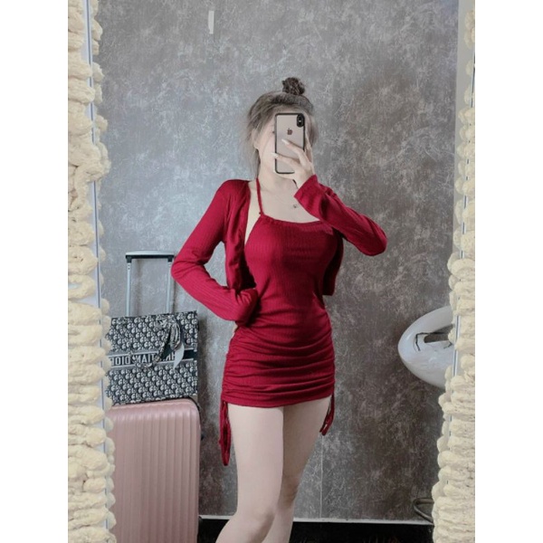 Bigsize ĐẦM YẾM RÚT KÈM KHOÁT 3 MÀU ĐEN + NÂU + ĐỎ