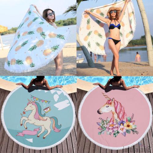 Khăn tắm biển hình tròn đường kính 150cm in hình vẽ đẹp mắt