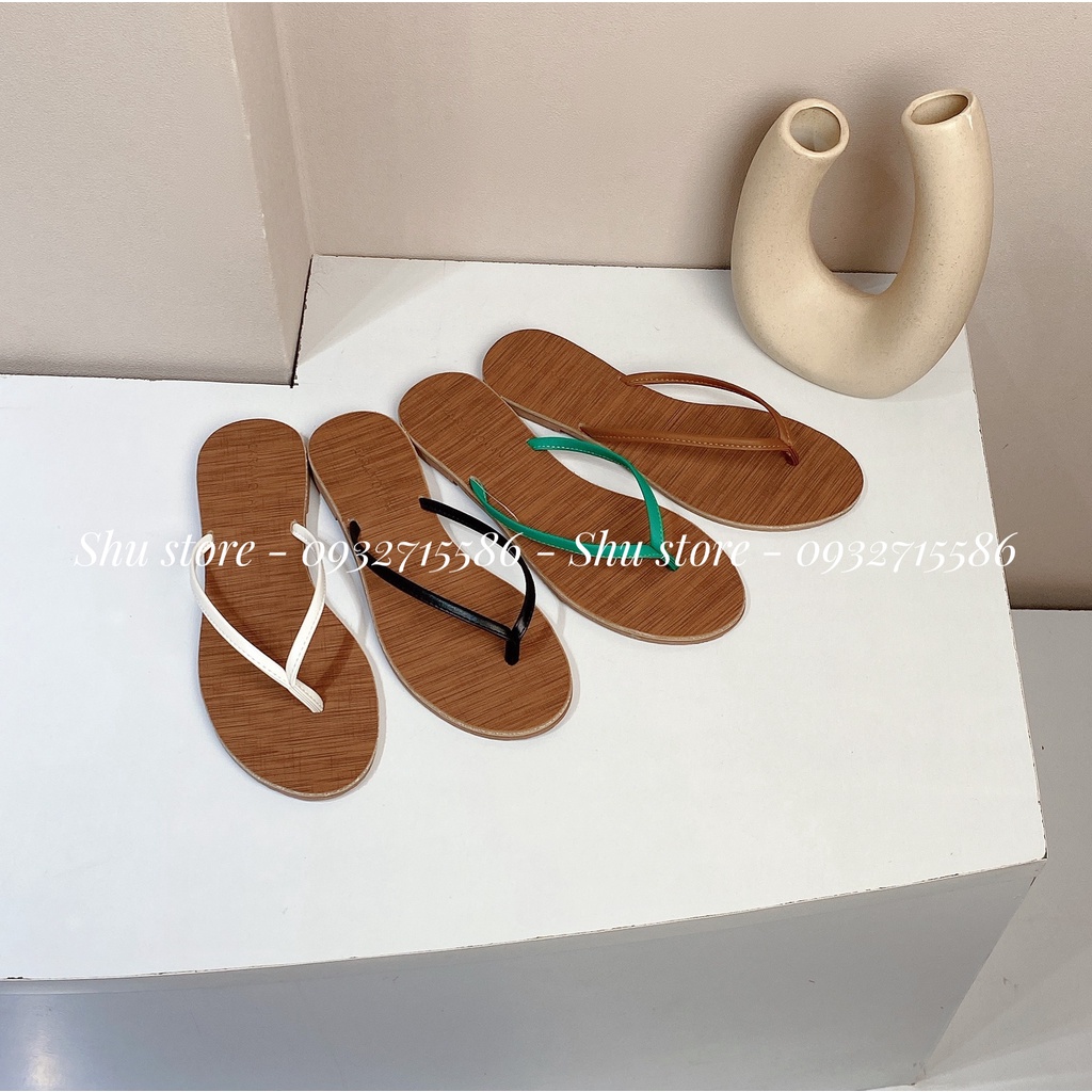 Shu Store | Dép đế bệt dép kẹp ngón mũi tròn đế lót vân gỗ xinh xắn cho nữ