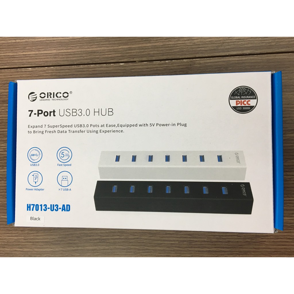 Bộ Chia USB 3.0 7 CỔng Orico H7013-U3-AD Cục Nguồn Cấp Điện - HUB USB 7 Port - Hàng Chính Hãng