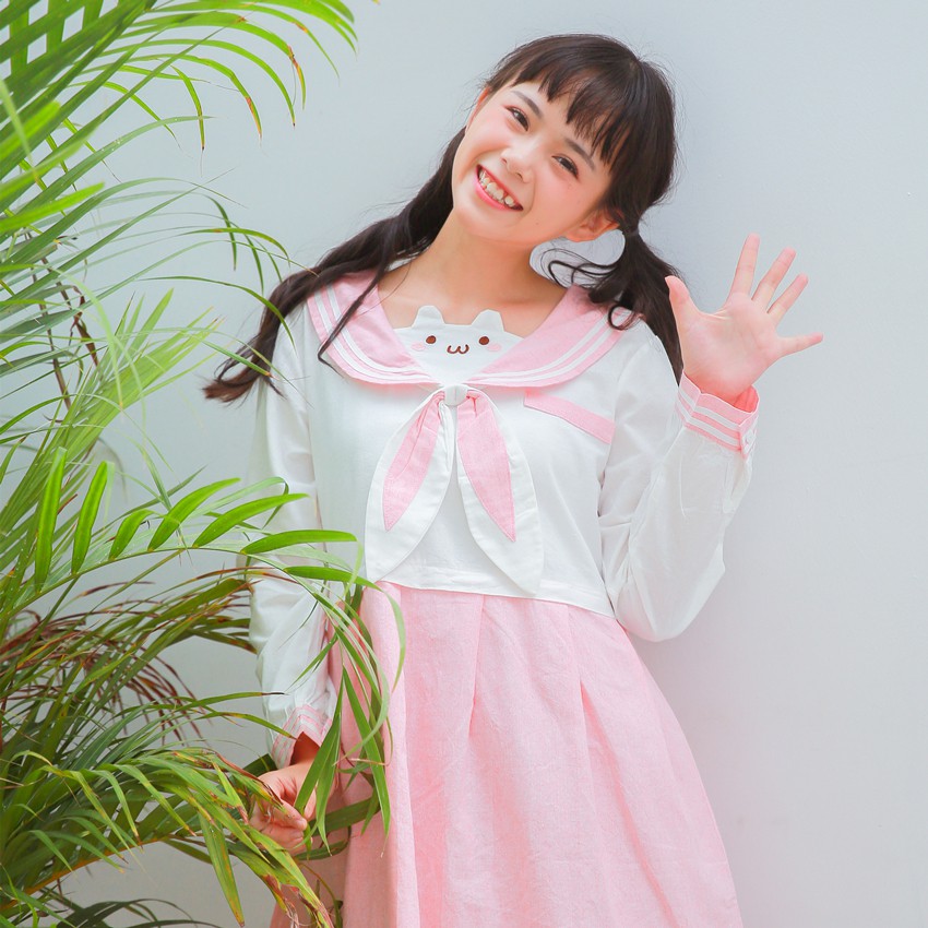 Váy đầm ULZZANG thủy thủ hồng mèo cute phong cách LOLITA (3 ẢNH THẬT CUỐI)