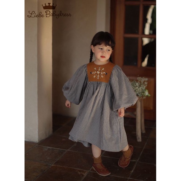 Đầm bé gái tiểu thư babydoll vải thô hàn thu đông thiết kế Hàn Quốc Nhật Bản 10-30kg