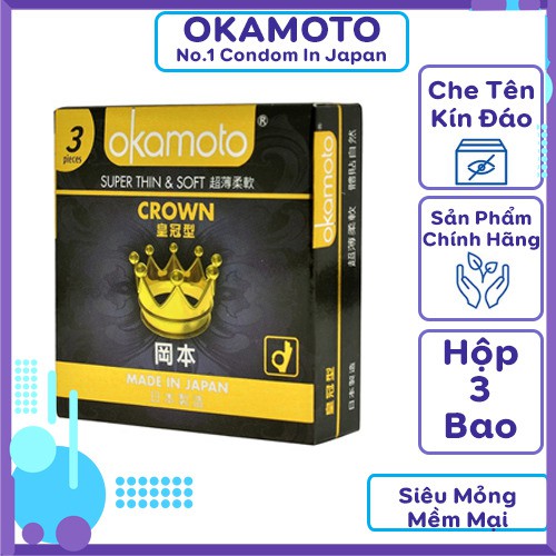 Bao Cao Su Okamoto SỐ 1 NHẬT BẢN Crown Kích Cở Nhỏ Siêu Mỏng Và Mềm Mại Hộp 3 Cái