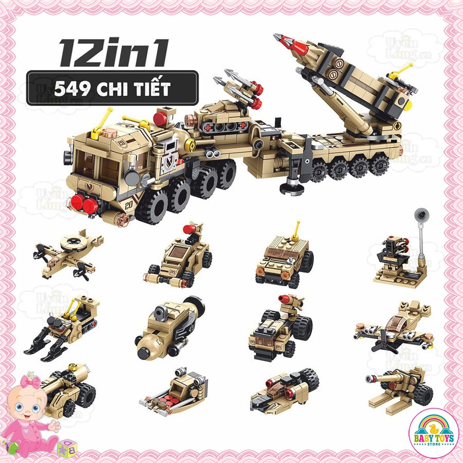 Bộ Lắp Ghép 12in1 Theo Chủ Đề Cứu Hỏa, Công Trình, Cảnh Sát, Quân Sự, Hành Động