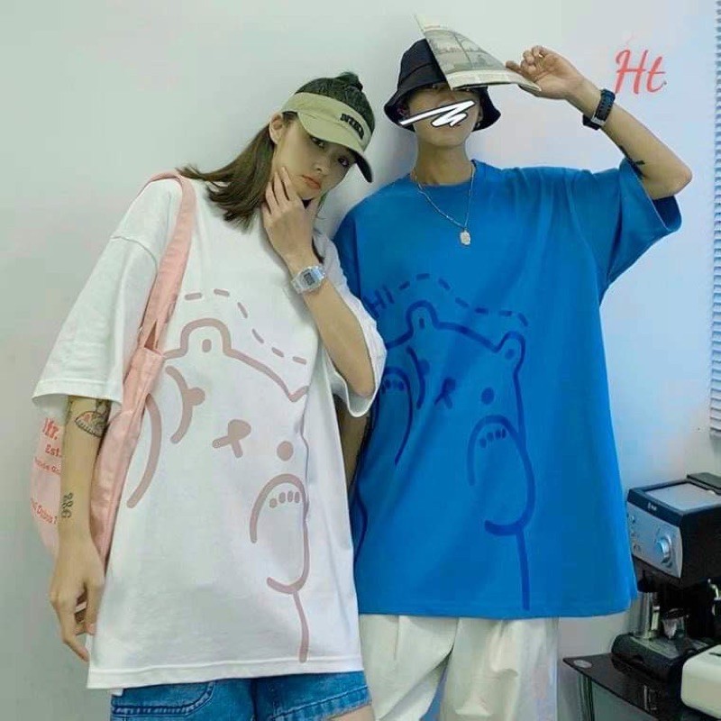 Áo đôi gấu to mặt xanh HT12