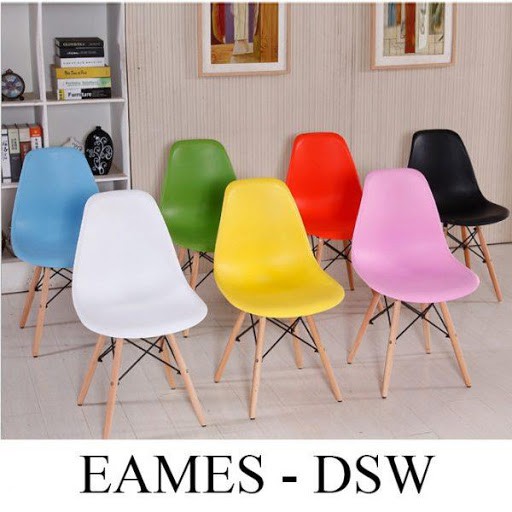 Ghế Eames nhựa chân gỗ làm việc, cafe, đa năng