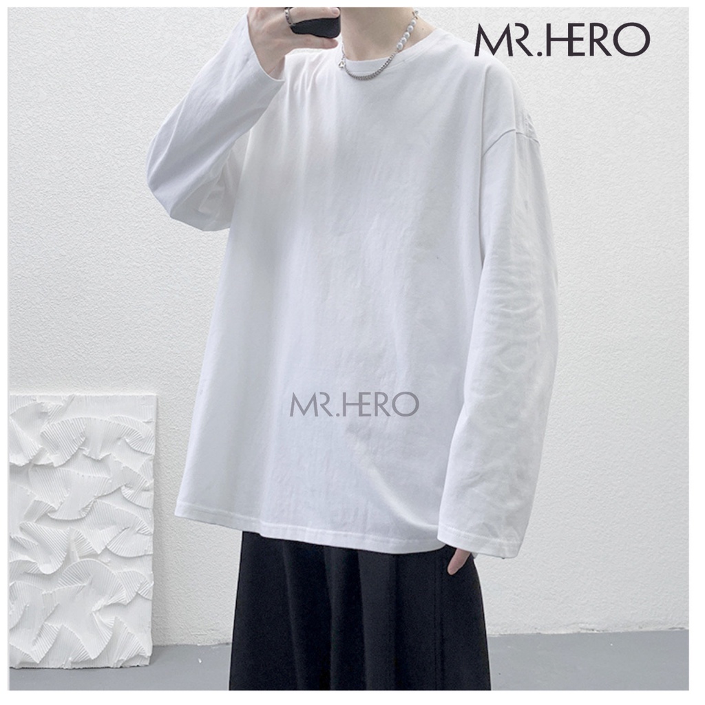 Áo nỉ thun dài tay unisex cổ tròn form rộng chất borip thoải mái khi mặc MrHero 2 màu đen trắng AN06 ,