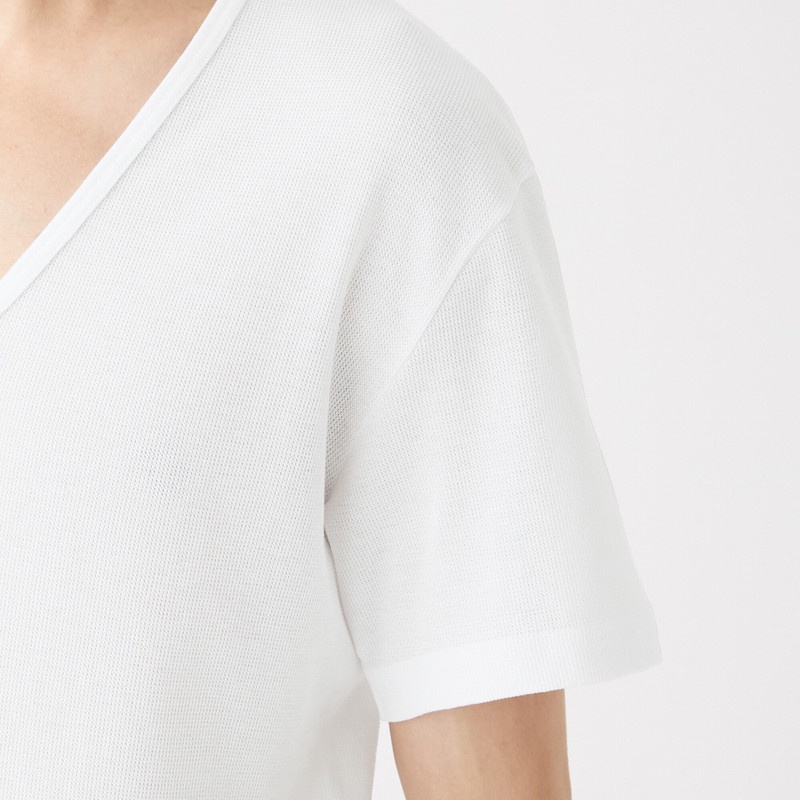 Muji Áo Thun Cổ V Cotton Thoáng Khí