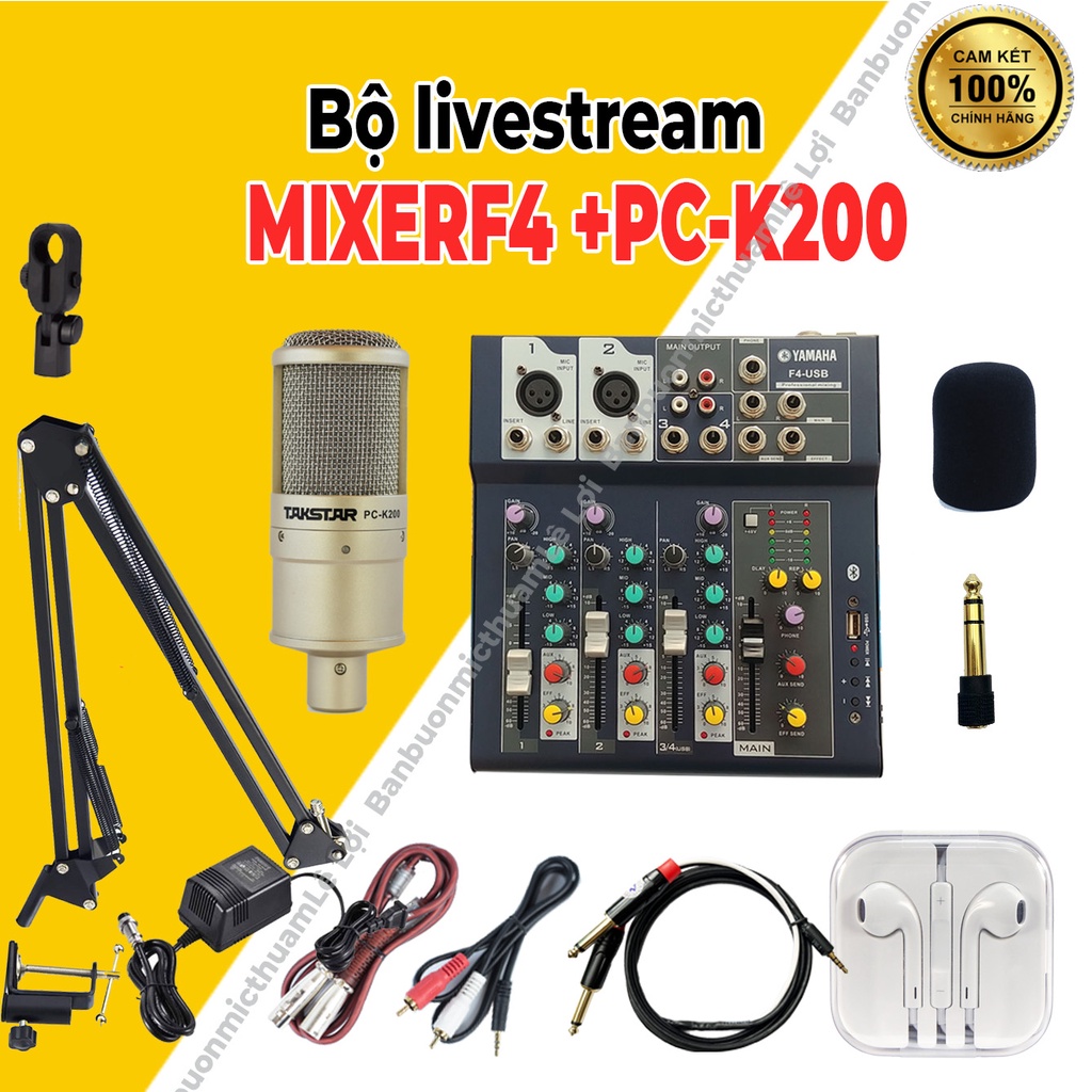 Mic Thu Âm Micro Livestream Trọn Bộ Mixer F4 & Mic TAKSTAR PC K200 ⚡BH 1 NĂM⚡ Thu Âm Điện Thoại Máy Tính