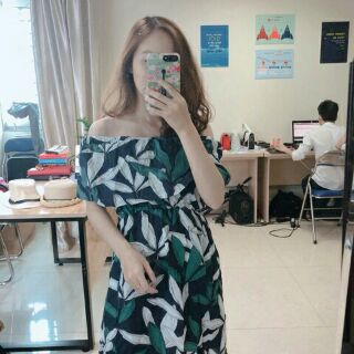 Đầm Trễ Vai Chất Tơ Đũi Siêu Mát