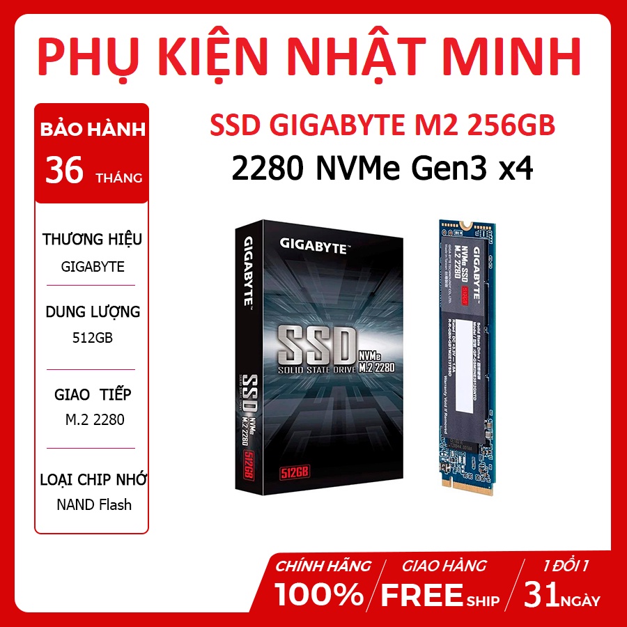 [HÀNG CHÍNH HÃNG] ổ SSD Gigabyte 256GB M.2 2280 PCIe NVMe bảo hành 3 năm 1 đổi 1