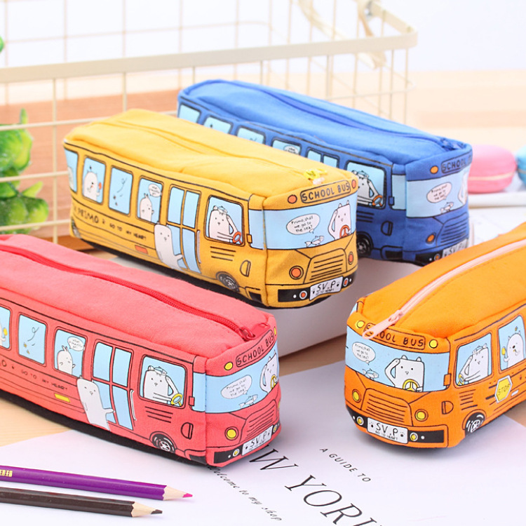 Túi Đựng Bút Bằng Vải Canvas Hình Xe Buýt Sáng Tạo Phong Cách Hàn Quốc